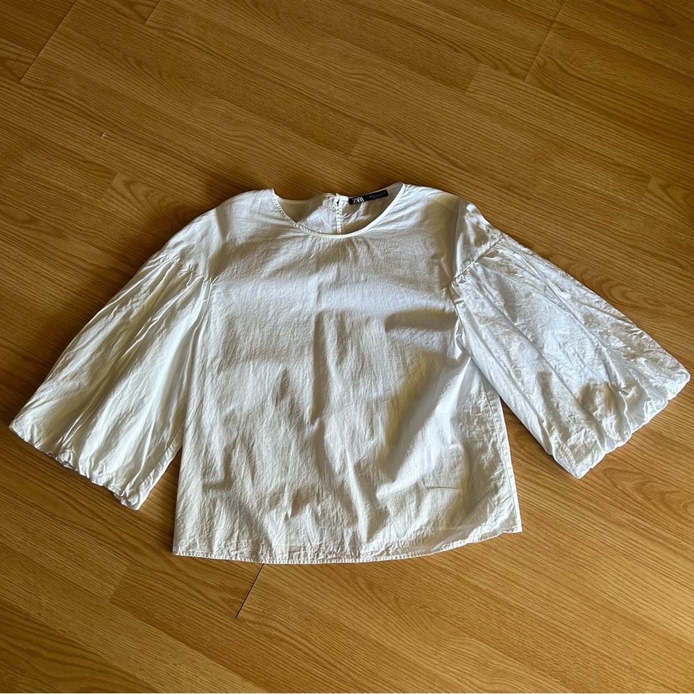 Zara White Billowy Voluminous Puff Sleeves Top Small